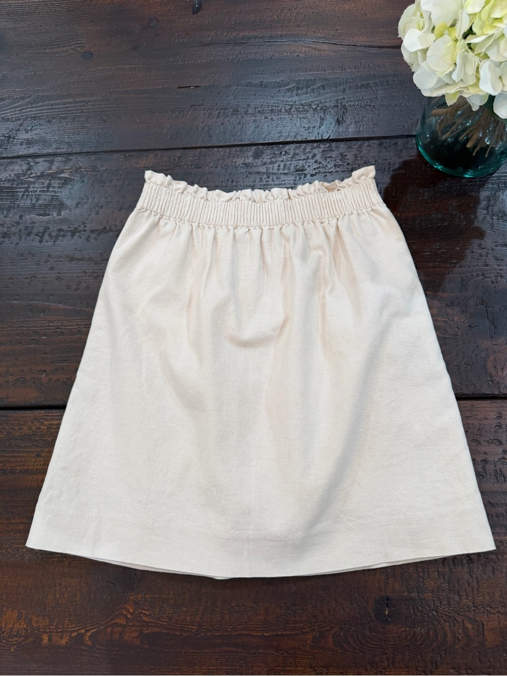 J.Crew Linen Cotton Blend City Skirt Paperbag Elastic Waist Pocket Cream Beige - Picture 4 of 10